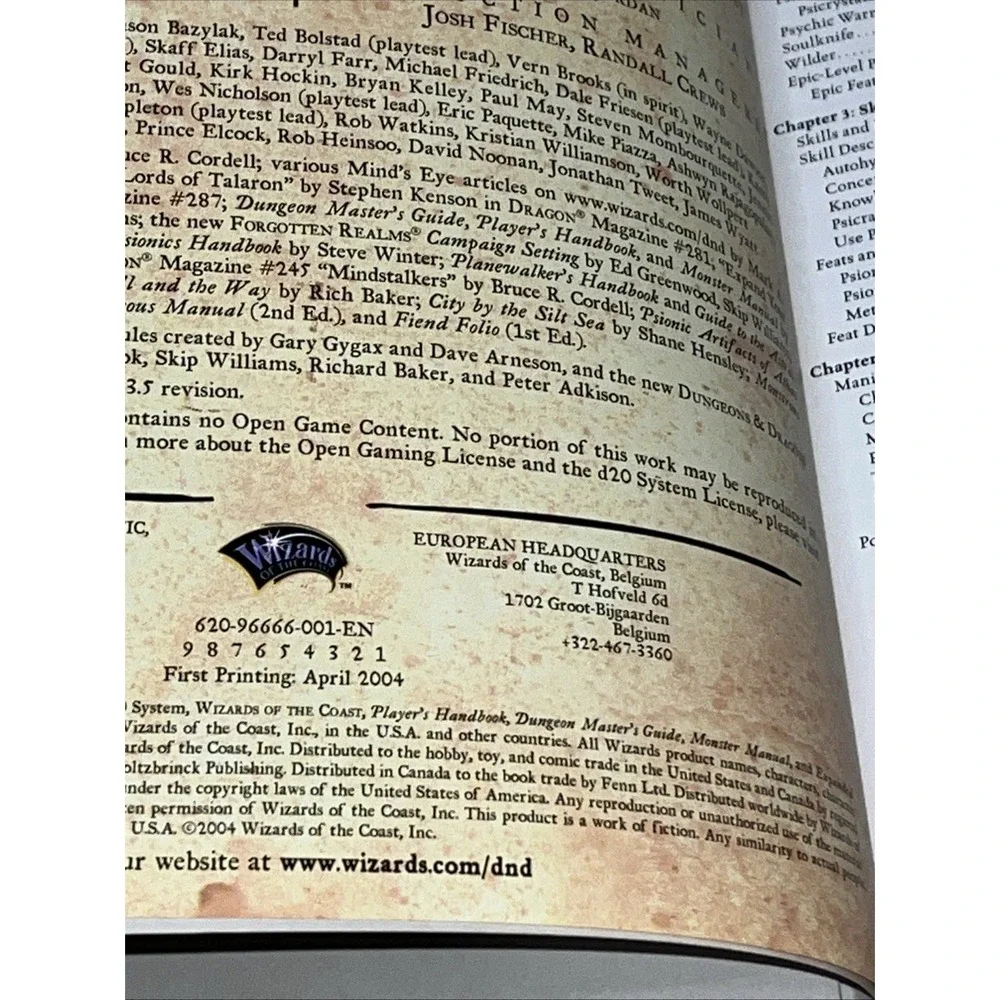 Dungeons & Dragons Expanded Psionics Handbook 1st Printing April 2004 Hardcover